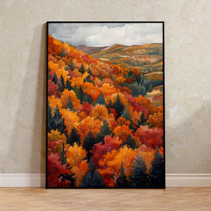 The Berkshires Autumn Watercolor Poster, Fall Forest Wall Art, New England Travel Print