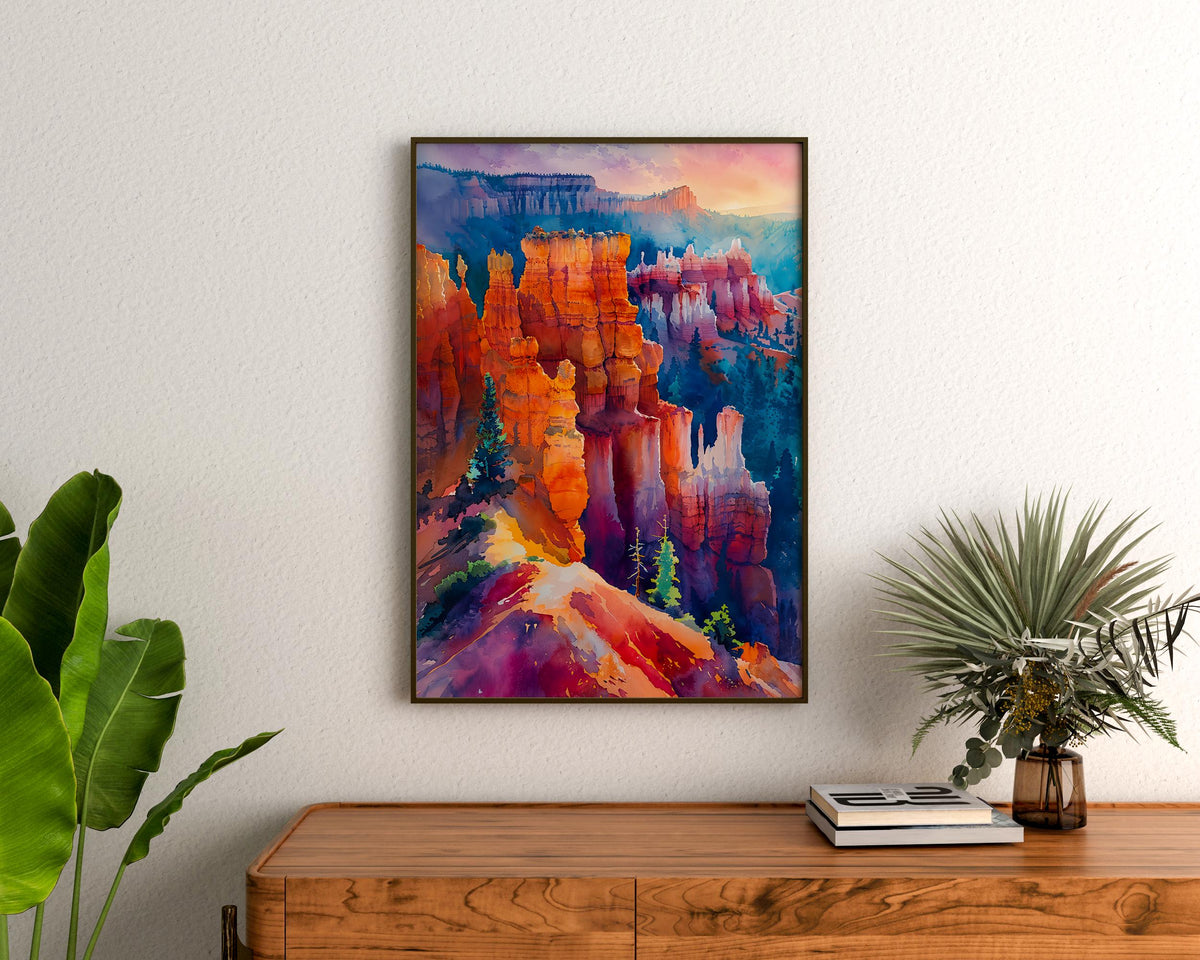 Bryce Canyon National Park Watercolor Poster, Utah Desert Landscape Wall Art, Southwest Nature Print
