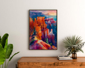Bryce Canyon National Park Watercolor Poster, Utah Desert Landscape Wall Art, Southwest Nature Print