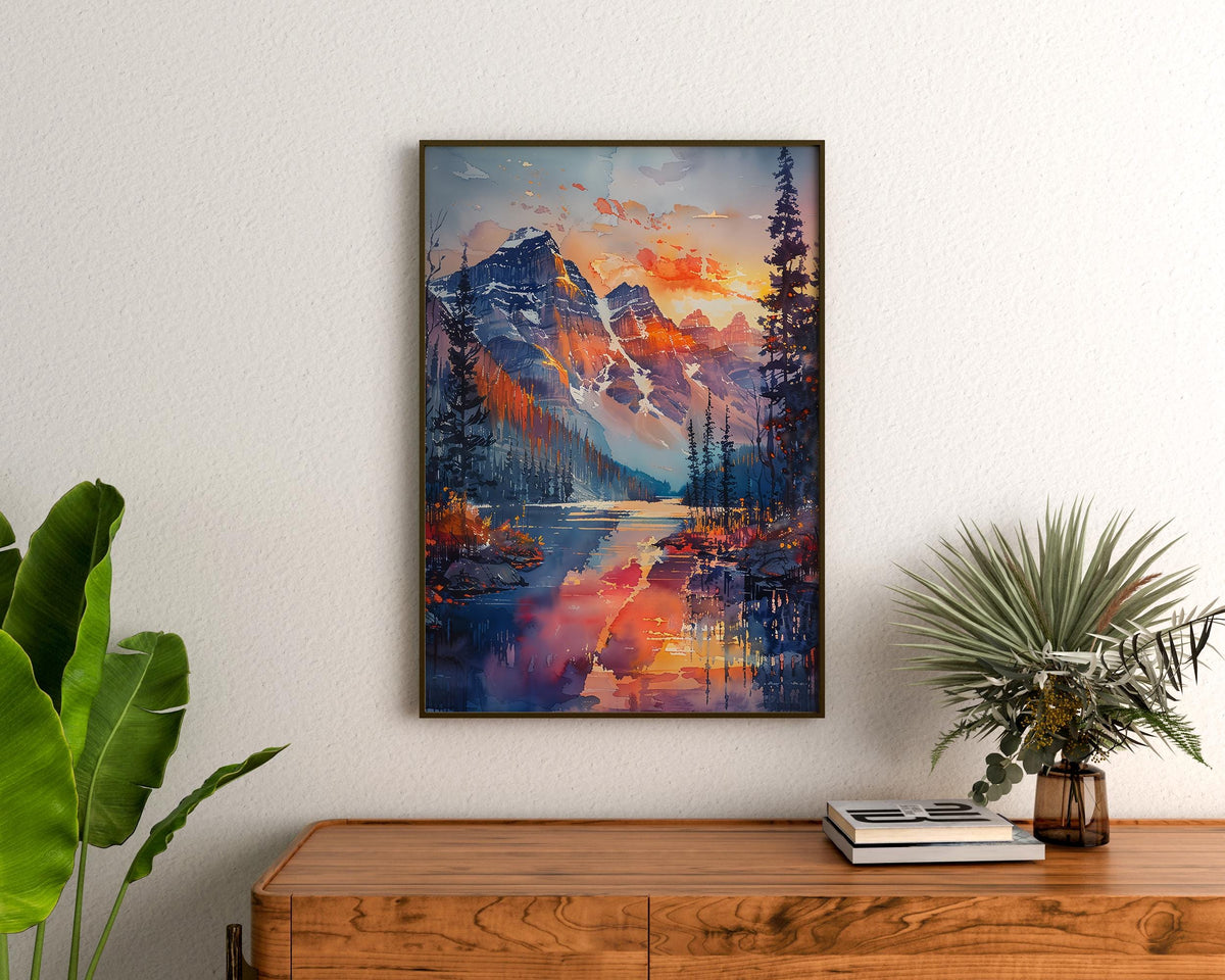 Watercolor Glacier National Park Poster, Montana Mountain Wall Art, Alpine Lake Print
