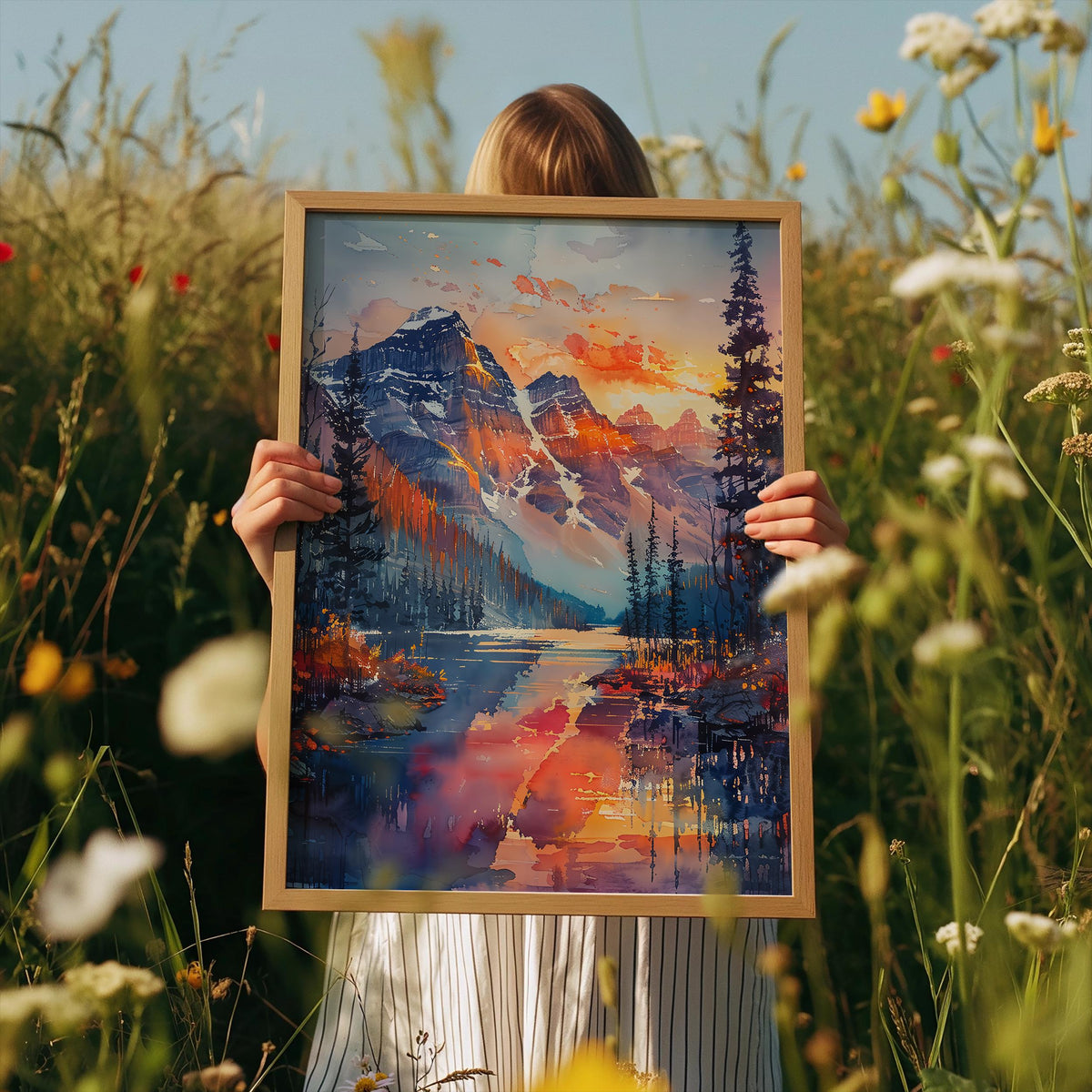 Watercolor Glacier National Park Poster, Montana Mountain Wall Art, Alpine Lake Print