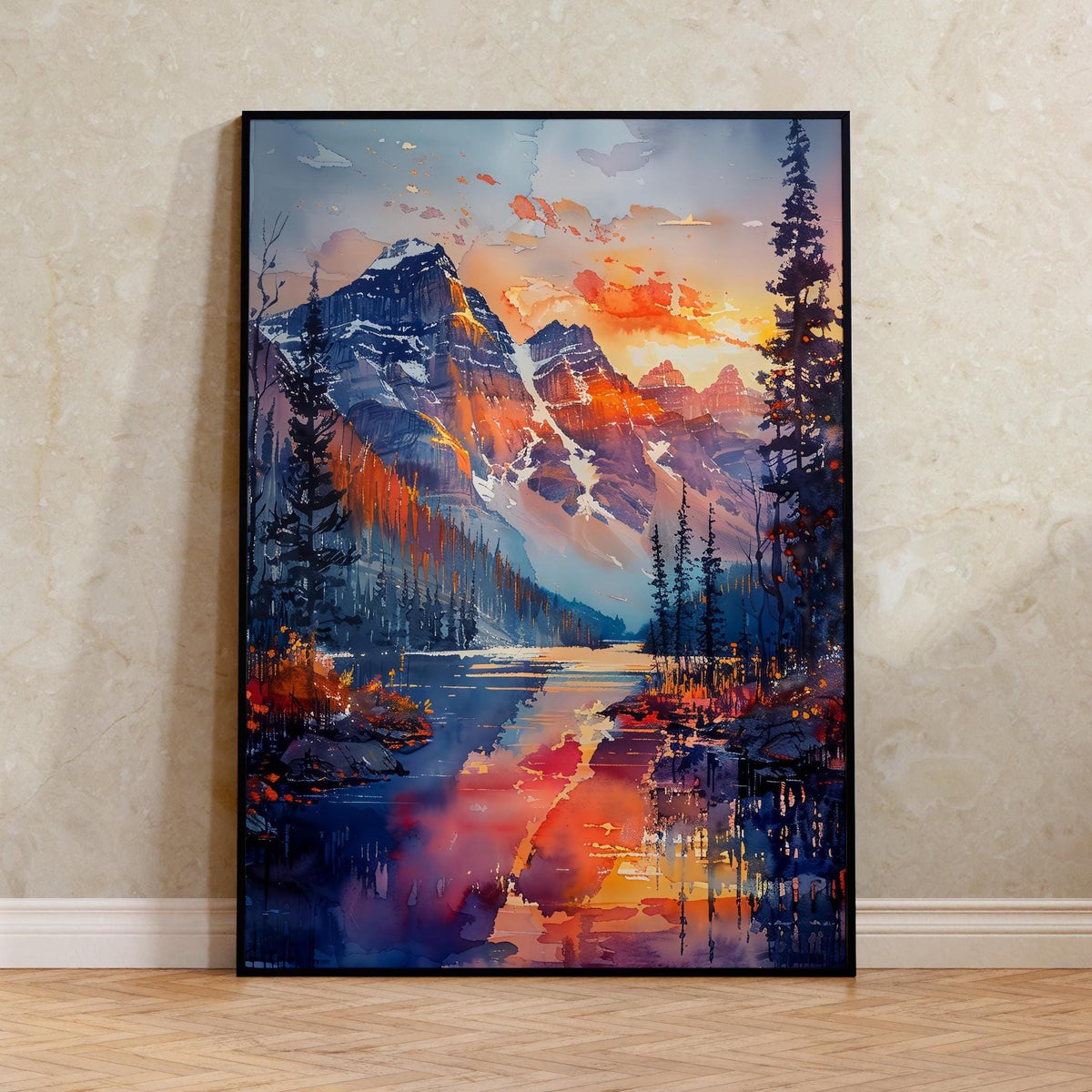 Watercolor Glacier National Park Poster, Montana Mountain Wall Art, Alpine Lake Print