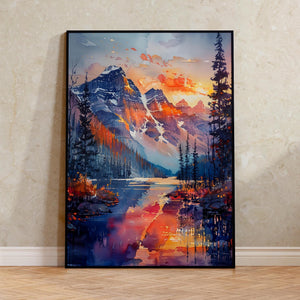 Watercolor Glacier National Park Poster, Montana Mountain Wall Art, Alpine Lake Print