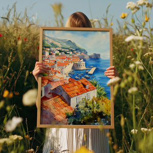 Watercolor Dubrovnik Croatia Poster, Old Town Wall Art, Adriatic Coast Travel Print