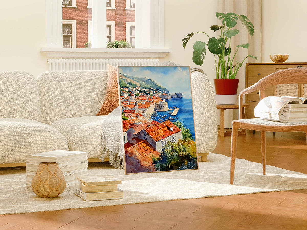 Watercolor Dubrovnik Croatia Poster, Old Town Wall Art, Adriatic Coast Travel Print