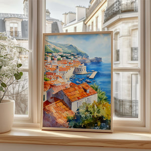 Watercolor Dubrovnik Croatia Poster, Old Town Wall Art, Adriatic Coast Travel Print