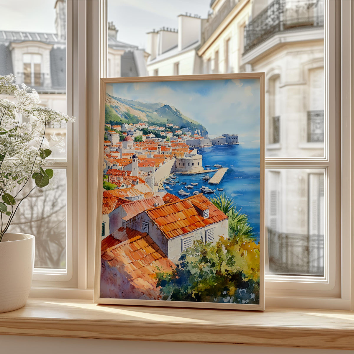 Watercolor Dubrovnik Croatia Poster, Old Town Wall Art, Adriatic Coast Travel Print