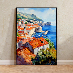 Watercolor Dubrovnik Croatia Poster, Old Town Wall Art, Adriatic Coast Travel Print