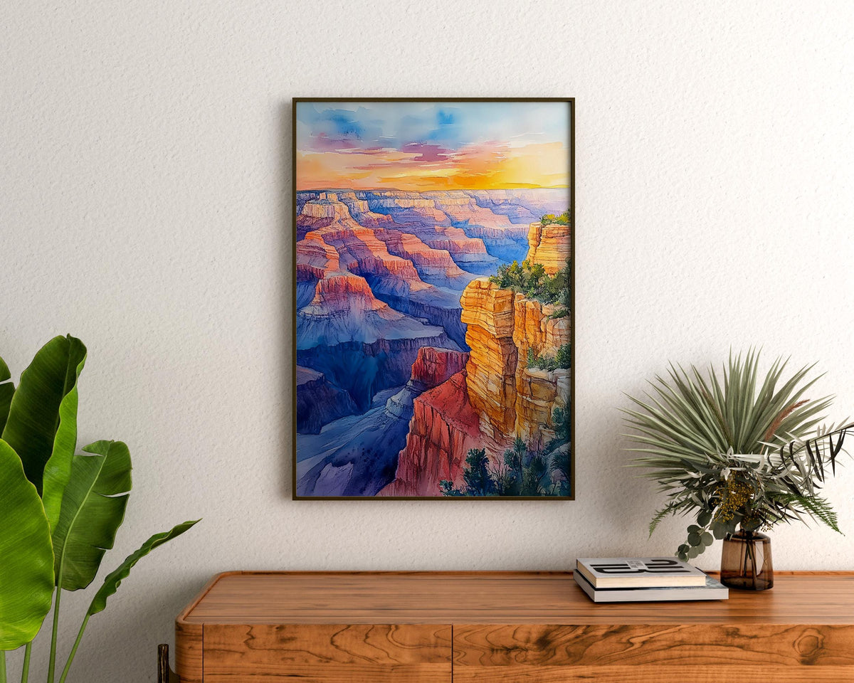 Grand Canyon Watercolor Poster, Arizona National Park Wall Art, Southwest Nature Decor