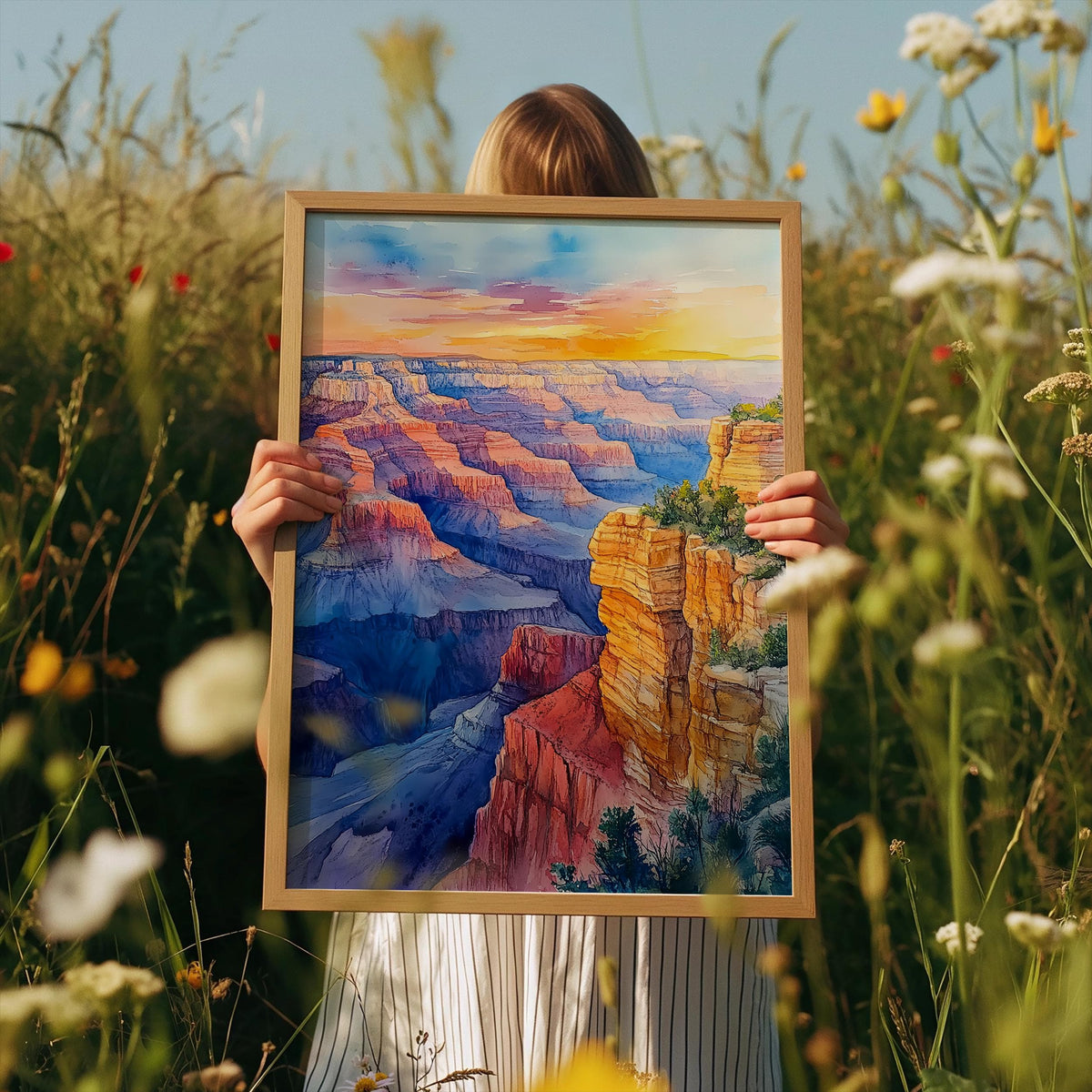 Grand Canyon Watercolor Poster, Arizona National Park Wall Art, Southwest Nature Decor