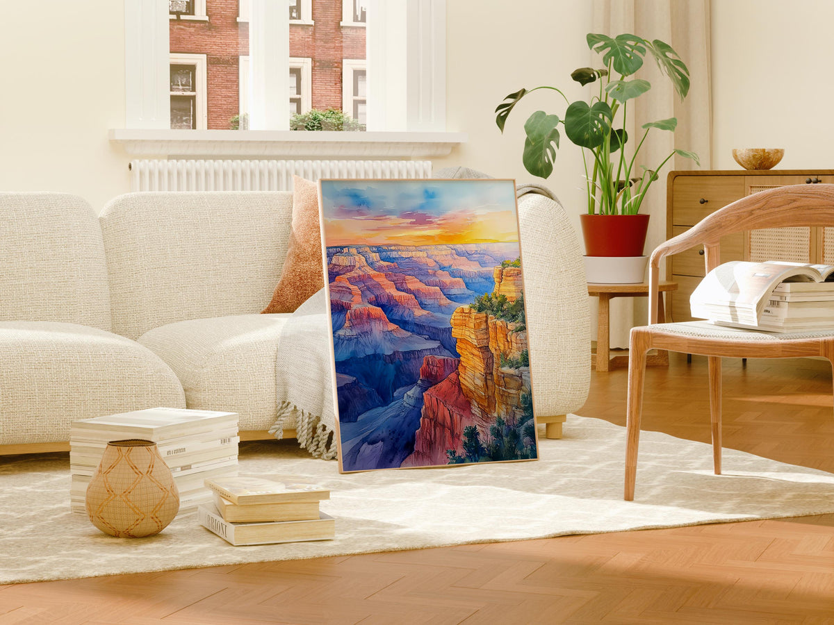 Grand Canyon Watercolor Poster, Arizona National Park Wall Art, Southwest Nature Decor