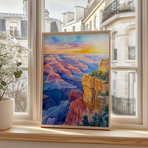 Grand Canyon Watercolor Poster, Arizona National Park Wall Art, Southwest Nature Decor