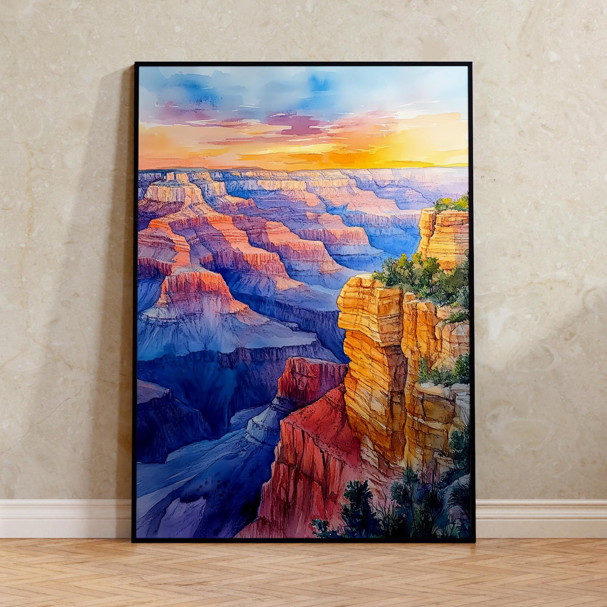 Grand Canyon Watercolor Poster, Arizona National Park Wall Art, Southwest Nature Decor