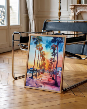 Watercolor Venice Beach Poster, California Coastal Wall Art, Los Angeles Travel Print