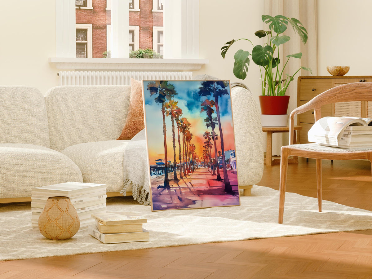 Watercolor Venice Beach Poster, California Coastal Wall Art, Los Angeles Travel Print