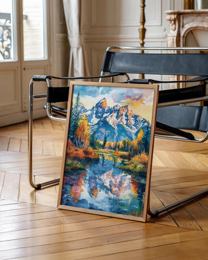 Grand Teton Watercolor Poster, Wyoming National Park Wall Art, Rocky Mountain Nature Decor