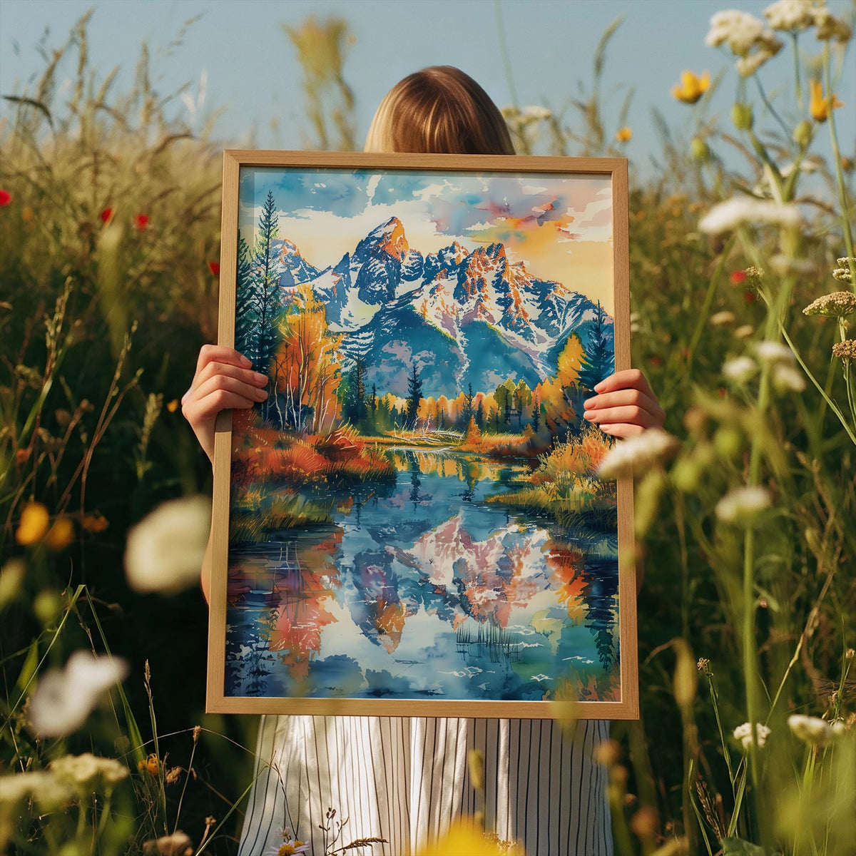 Grand Teton Watercolor Poster, Wyoming National Park Wall Art, Rocky Mountain Nature Decor