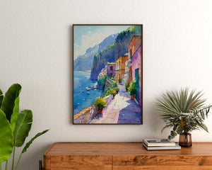 Watercolor Sorrento Italy Poster, Amalfi Coast Wall Art, Mediterranean Travel Print
