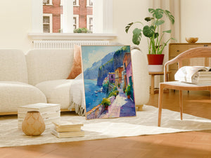 Watercolor Sorrento Italy Poster, Amalfi Coast Wall Art, Mediterranean Travel Print