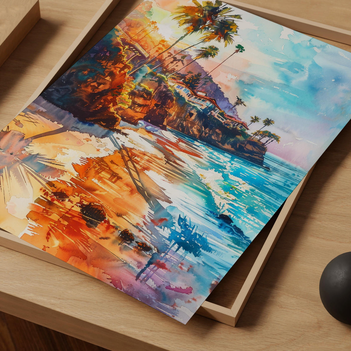 Malibu California Watercolor Poster, Coastal Beach Wall Art, Summer Beach Print