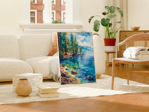 Lake Tahoe Poster, Watercolor Wall Art, Mountain Landscape Print