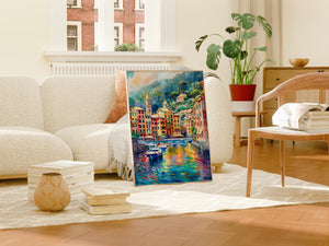 Portofino Italy Watercolor Poster, Italian Riviera Wall Art, Mediterranean Coast Travel Print