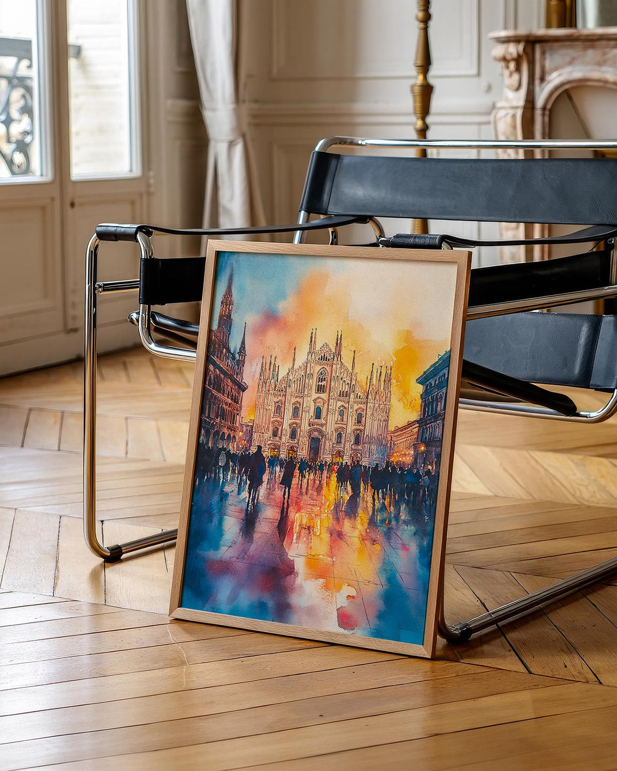 Milan Watercolor Print, Italy Cathedral Poster, Europe Historic Travel Art