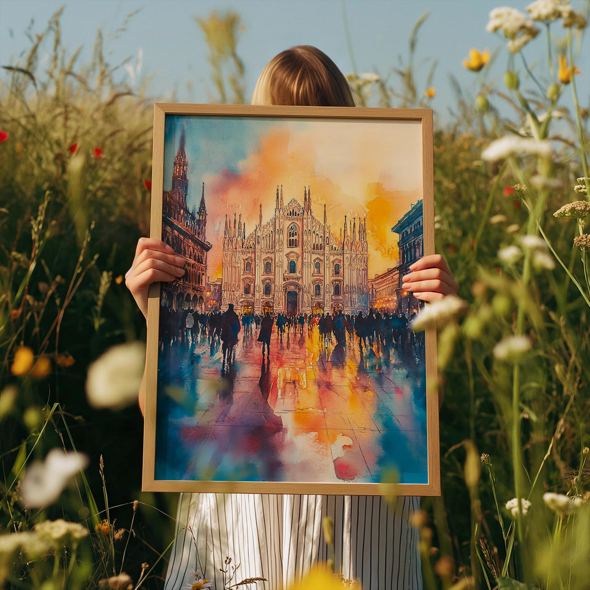 Milan Watercolor Print, Italy Cathedral Poster, Europe Historic Travel Art