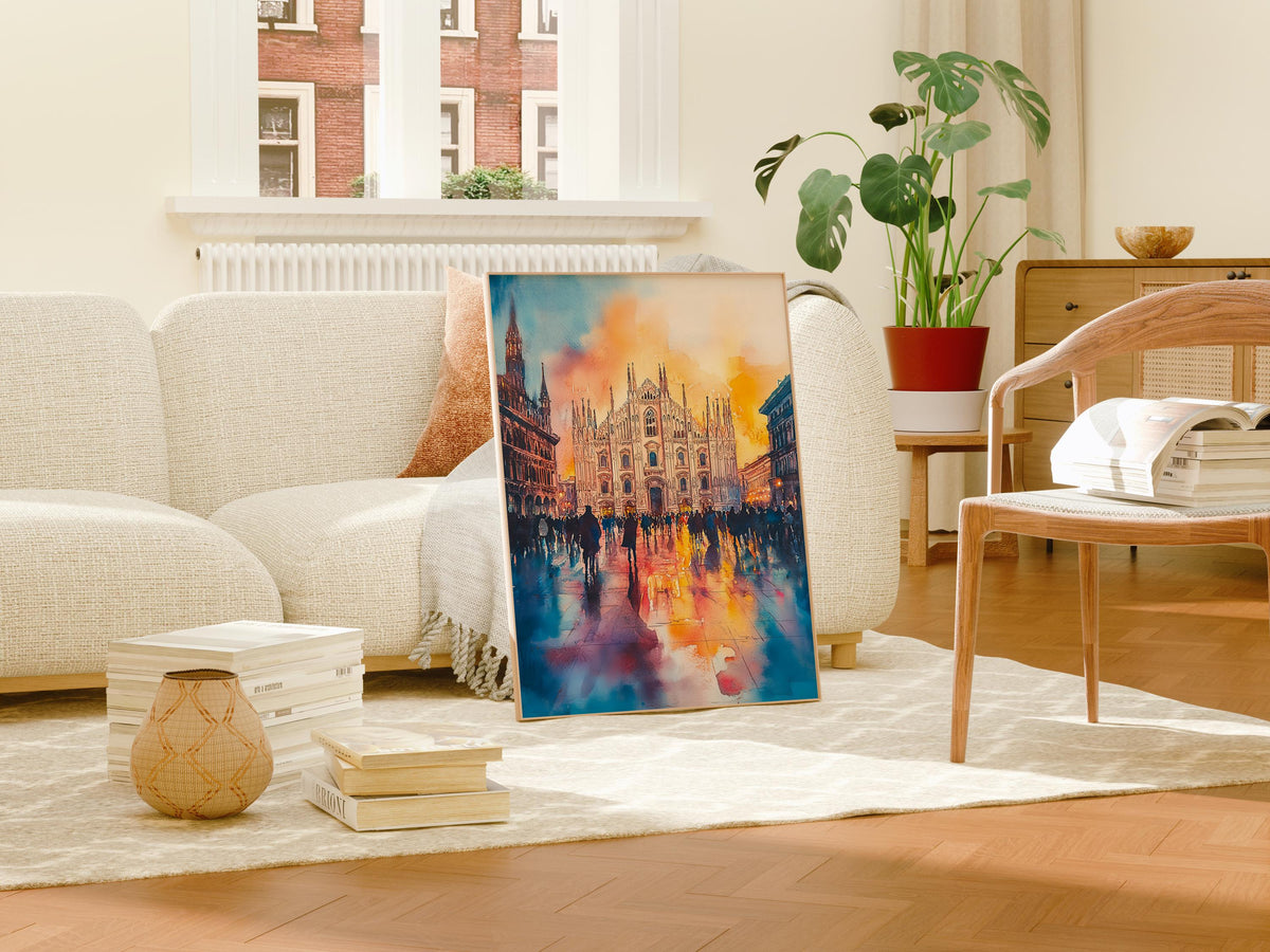 Milan Watercolor Print, Italy Cathedral Poster, Europe Historic Travel Art