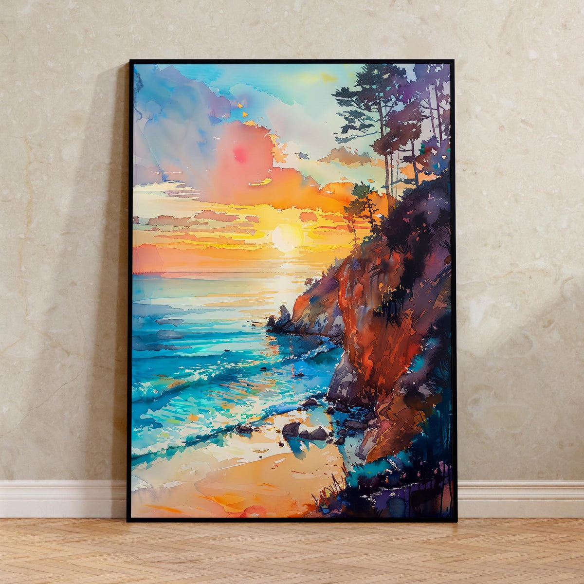 Watercolor Emerald Bay State Park Poster, California Wall Art, Scenic Travel Print
