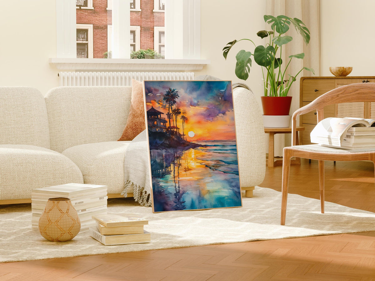 Newport Beach Watercolor Poster, California Coastal Print, Orange County Travel Art