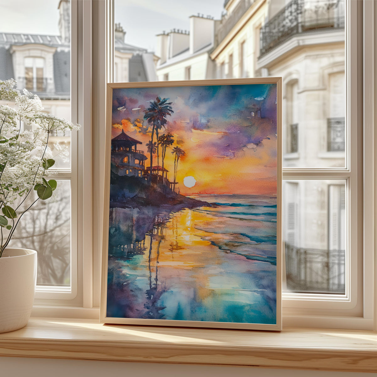 Newport Beach Watercolor Poster, California Coastal Print, Orange County Travel Art