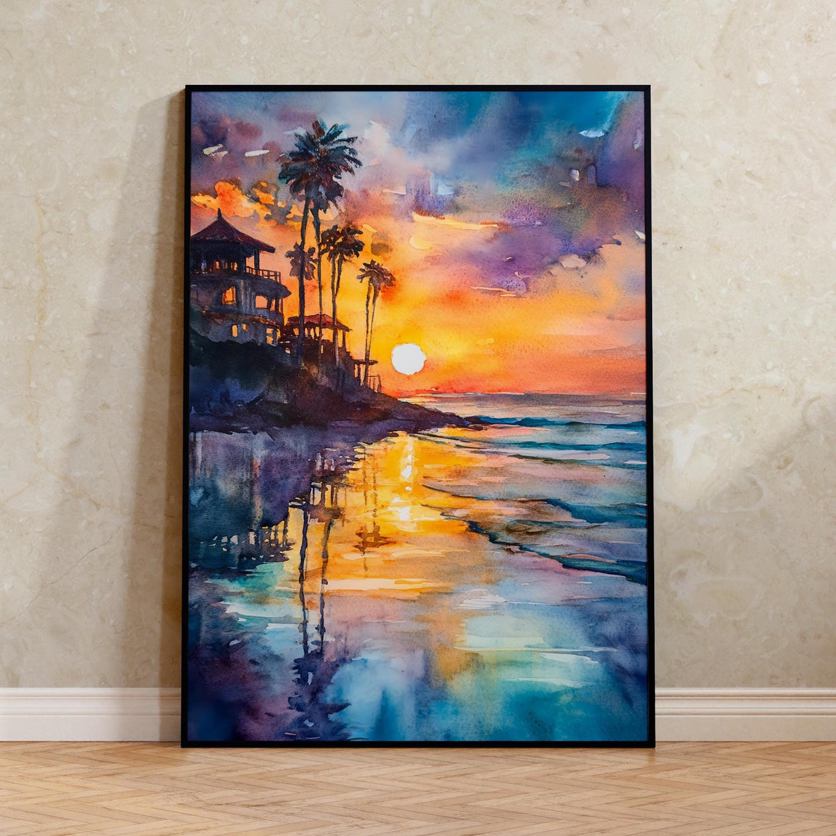 Newport Beach Watercolor Poster, California Coastal Print, Orange County Travel Art