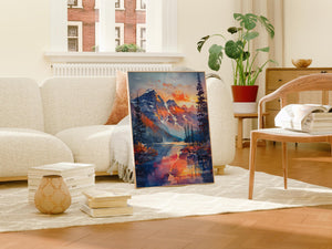 Watercolor Glacier National Park Poster, Montana Mountain Wall Art, Alpine Lake Print