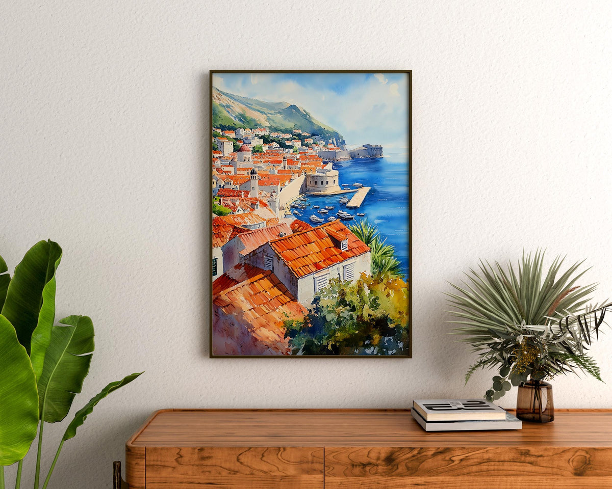 Watercolor Dubrovnik Croatia Poster, Old Town Wall Art, Adriatic Coast Travel Print