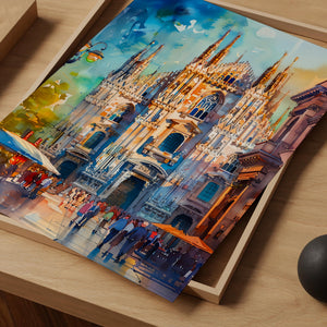 Milan Italy Watercolor Poster, Duomo di Milano Print, Italian Theme Decor