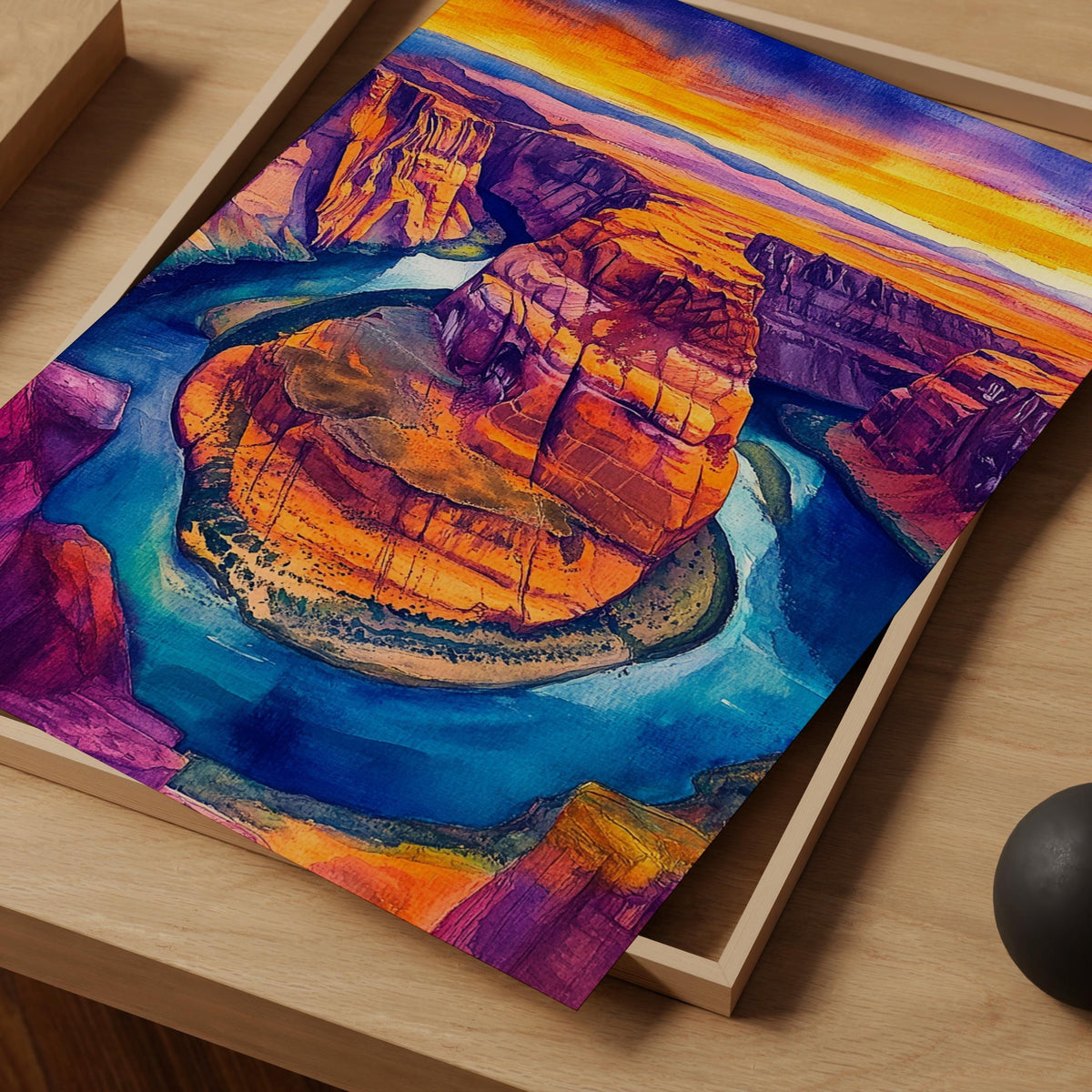 Horseshoe Bend Poster, Arizona Canyon Watercolor Wall Art, Southwest Travel Print