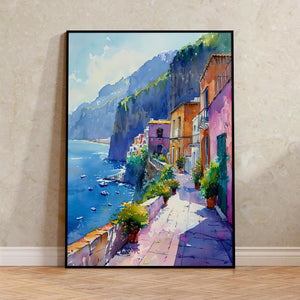 Watercolor Sorrento Italy Poster, Amalfi Coast Wall Art, Mediterranean Travel Print