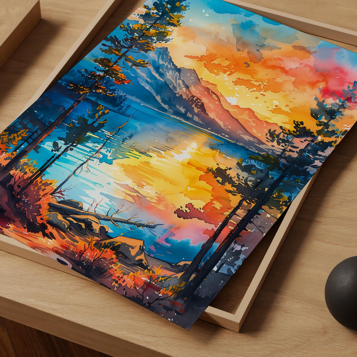 Lake Tahoe Watercolor Print, Vacation Rental Decor, Sierra Nevada Landscape Wall Art
