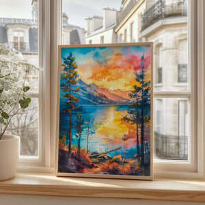 Lake Tahoe Watercolor Print, Vacation Rental Decor, Sierra Nevada Landscape Wall Art