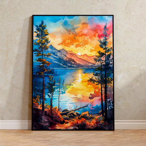 Lake Tahoe Watercolor Print, Vacation Rental Decor, Sierra Nevada Landscape Wall Art