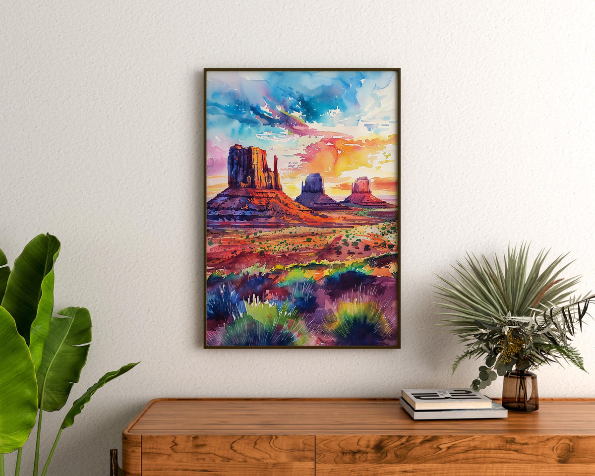 Monument Valley Watercolor Poster, Desert Wall Art, Southwest Travel Decor