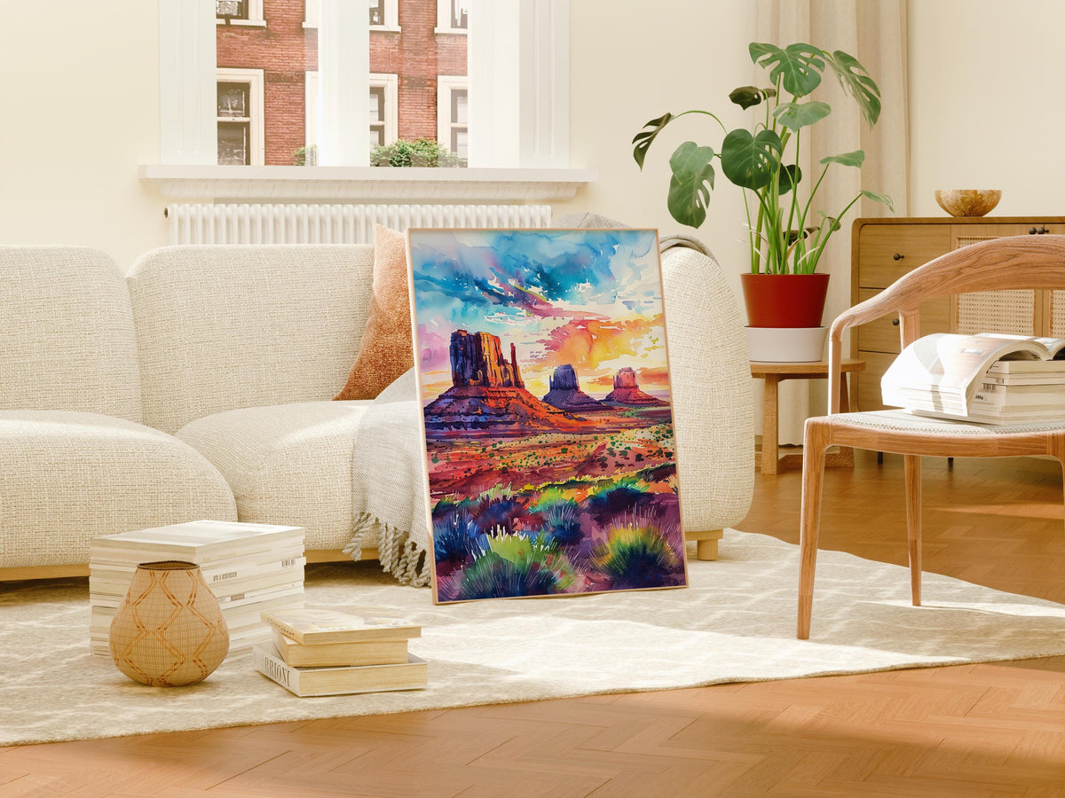 Monument Valley Watercolor Poster, Desert Wall Art, Southwest Travel Decor
