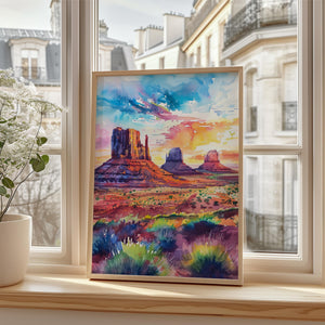 Monument Valley Watercolor Poster, Desert Wall Art, Southwest Travel Decor