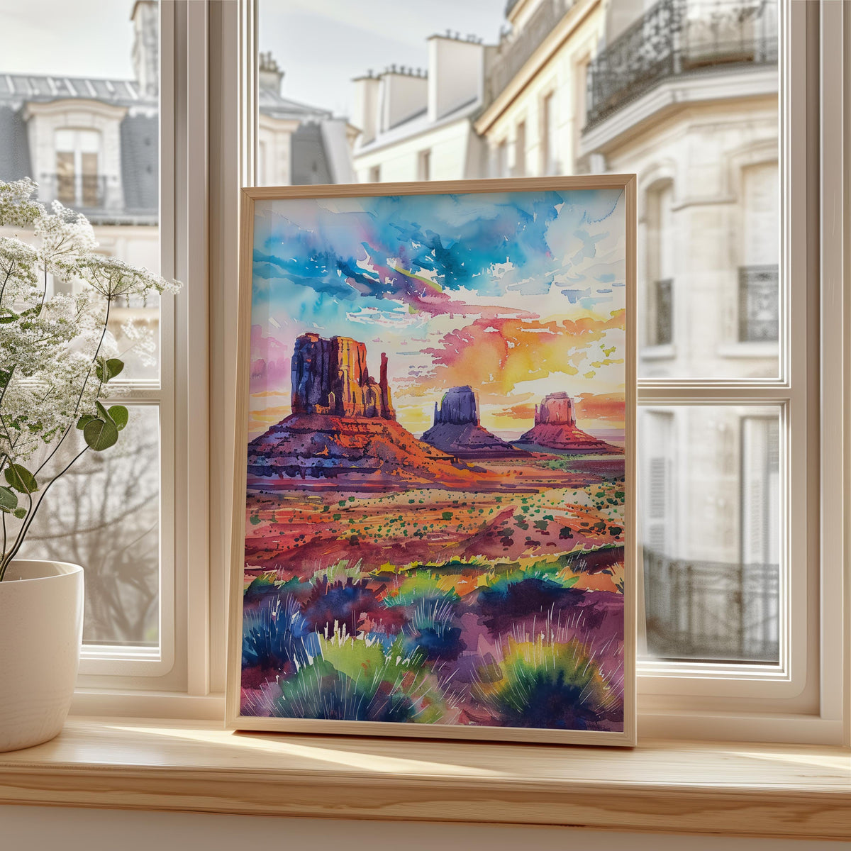 Monument Valley Watercolor Poster, Desert Wall Art, Southwest Travel Decor