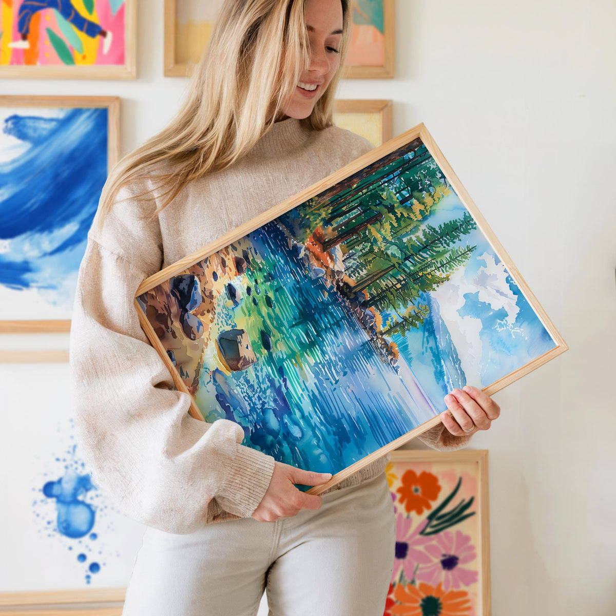 Lake Tahoe Poster, Watercolor Wall Art, Mountain Landscape Print