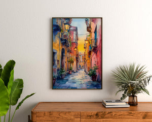 Naples Italy Watercolor Poster, Southern Italy Print, Italian Summer Art