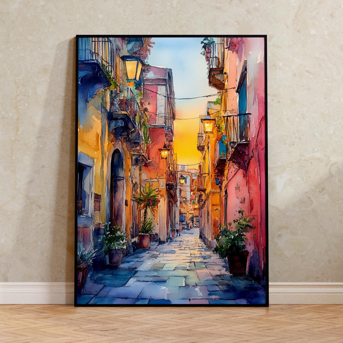 Naples Italy Watercolor Poster, Southern Italy Print, Italian Summer Art