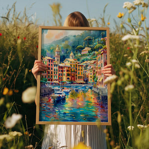 Portofino Italy Watercolor Poster, Italian Riviera Wall Art, Mediterranean Coast Travel Print