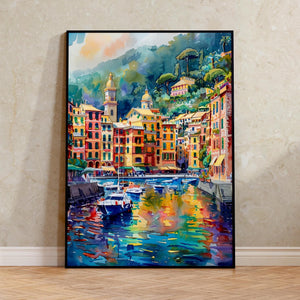 Portofino Italy Watercolor Poster, Italian Riviera Wall Art, Mediterranean Coast Travel Print